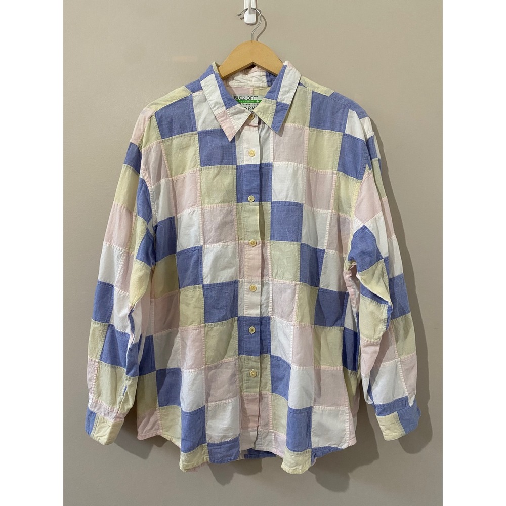 Orvis Buzz Off Insect Shield Patchwork Shirt XL Pastel‎ Cotton Button Down Mens